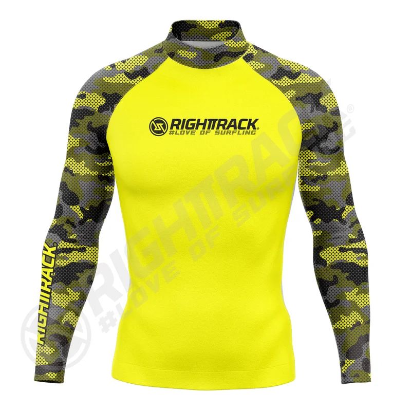 HotSale Men's Surfing Shirt CAMO Lycra Rashguard RIGHTTRACK Surf Sportswear Beach UV Protection Swimwear UPF50  Clothes