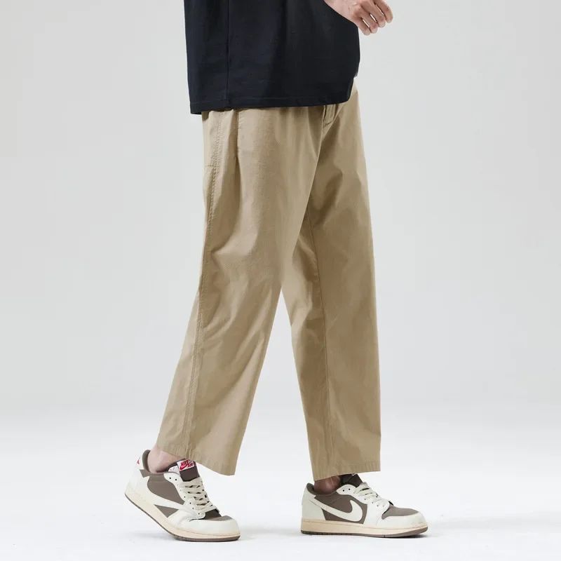 Calça Masculina Casual Cleanfit Estilo Americano para Esportes ao Ar Livre Nove Pontas Solta em Tela Confortável Elegante e Sofisticada