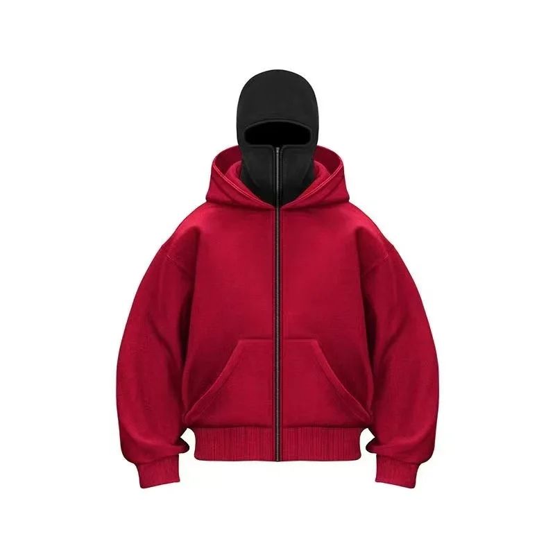 Men and women Balaclava Y2K Gothic Harajuku winter new item double hooded sweatshirt men's hooded mask zipper sportswear