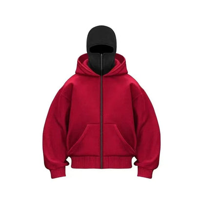 Men and women Balaclava Y2K Gothic Harajuku winter new item double hooded sweatshirt men's hooded mask zipper sportswear