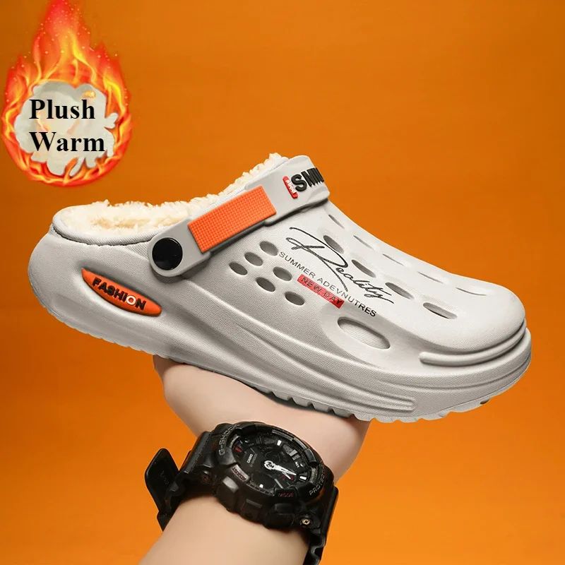 Men Cotton Slippers Winter Warm Furry Clogs Soft Indoor Bedroom Cotton Shoes EVA Fluff Slides Casual Comfortable Plush