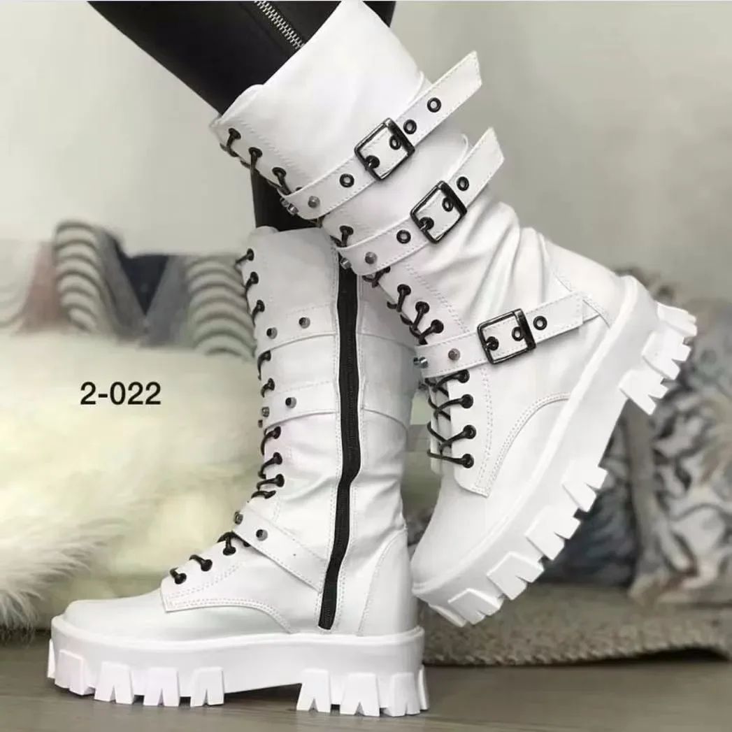 Women's Autumn Uk Style Boots Mid-high Heels Punk Attitude Independent Standing Long Tube Knight Boots Rubber Upper