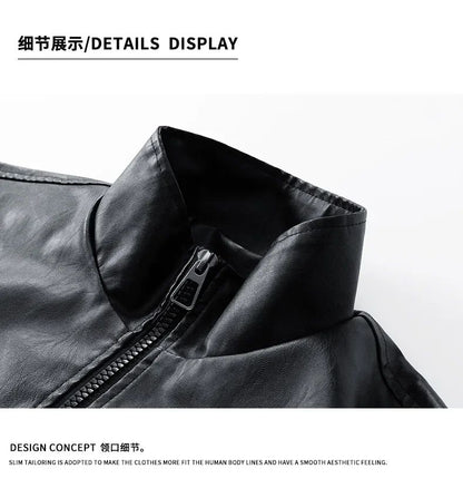 2025 New Men's Leather Jacket Spring Autumn Men Motorcycle Leather High Quality Jacket Coat Male Stand Collar Windproof Overcoat