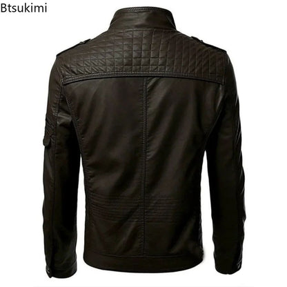 New 2025 Spring Autumn Men's Leather Jackets Fashion Patchwork Stand Collar PU Leather Coats Handsome Motorcycle Jackets for Men