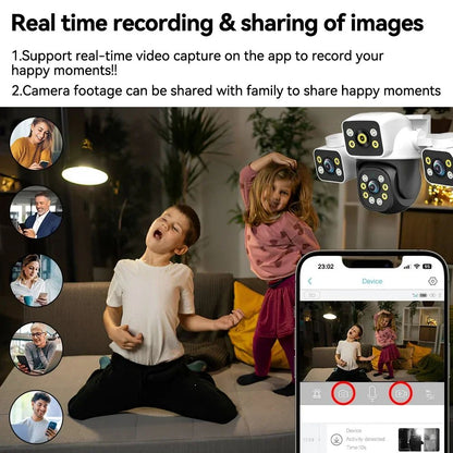 PEGATAH 6K 12MP Outdoor WiFi Camera Three Screen Three Lens 10X Zoom PTZ Automatic Tracking Audible Visual Alarm Security Cam