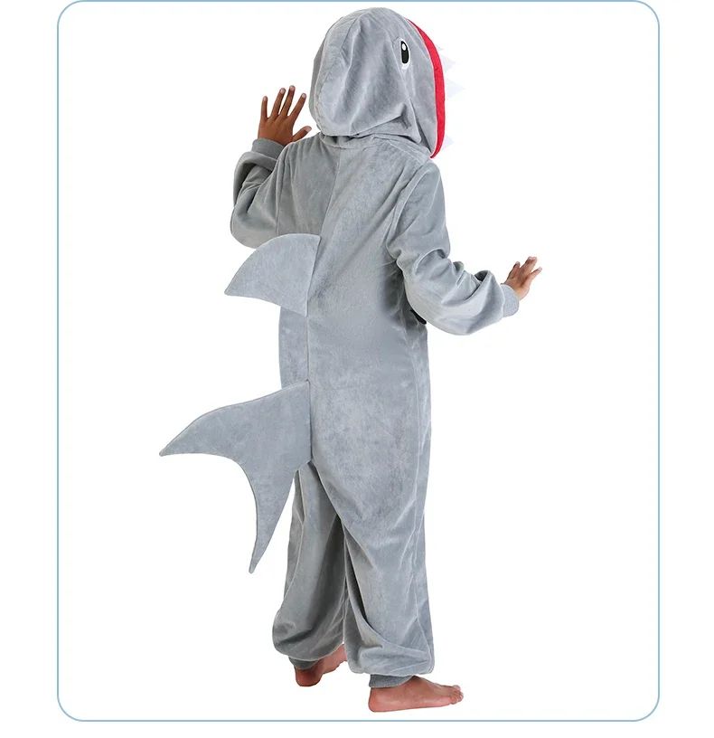 Shark Costume Boys Girls Grey Shark Cosplay Ocean Animal Theme Party Halloween Carnival Dress Kids Game Play Stage Performance