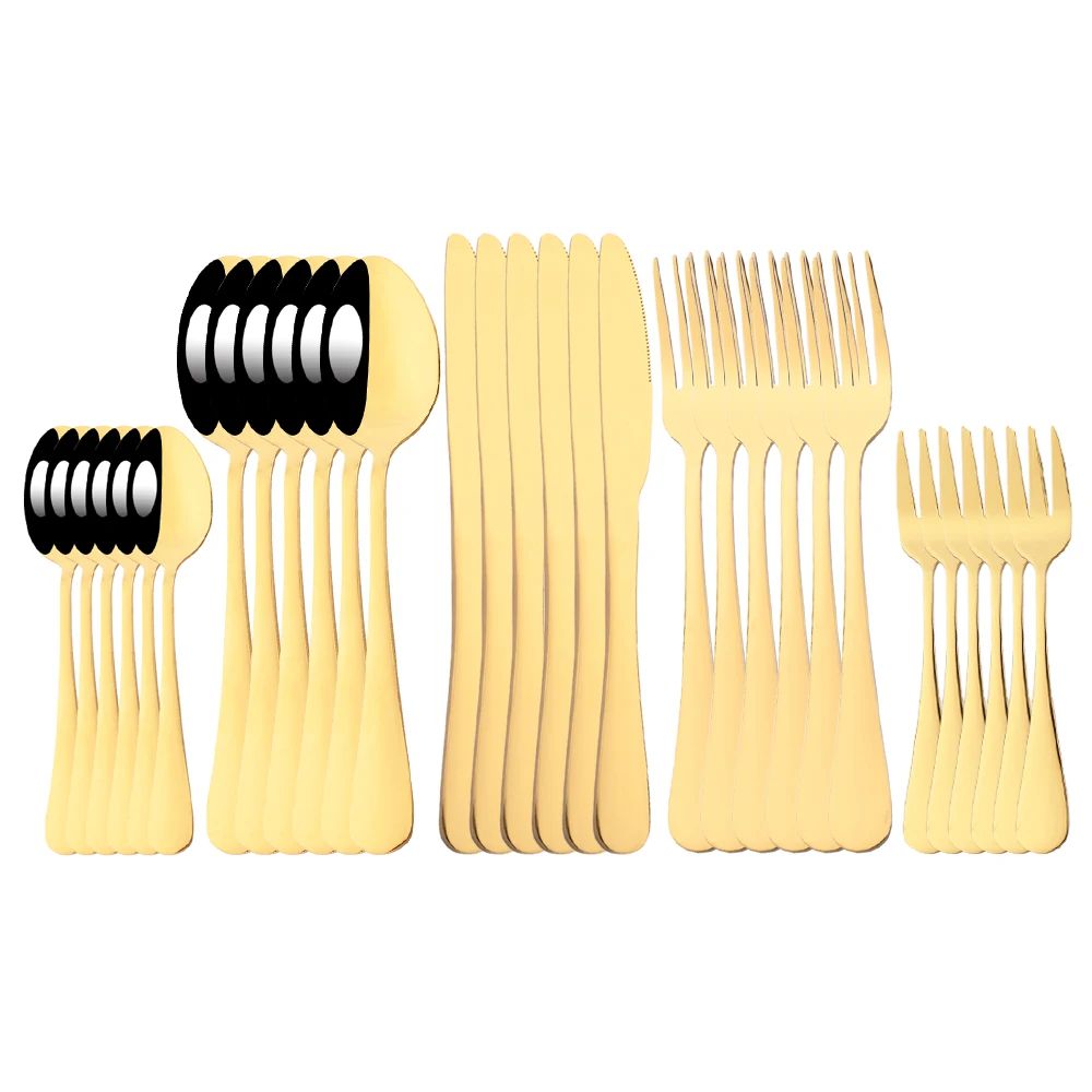 Conjunto de Talheres de Aço Inoxidável Colorido de 6/30 Peças, Faca, Garfo de Bolo, Colher de Chá, Conjunto de Talheres de Cozinha, Pratos