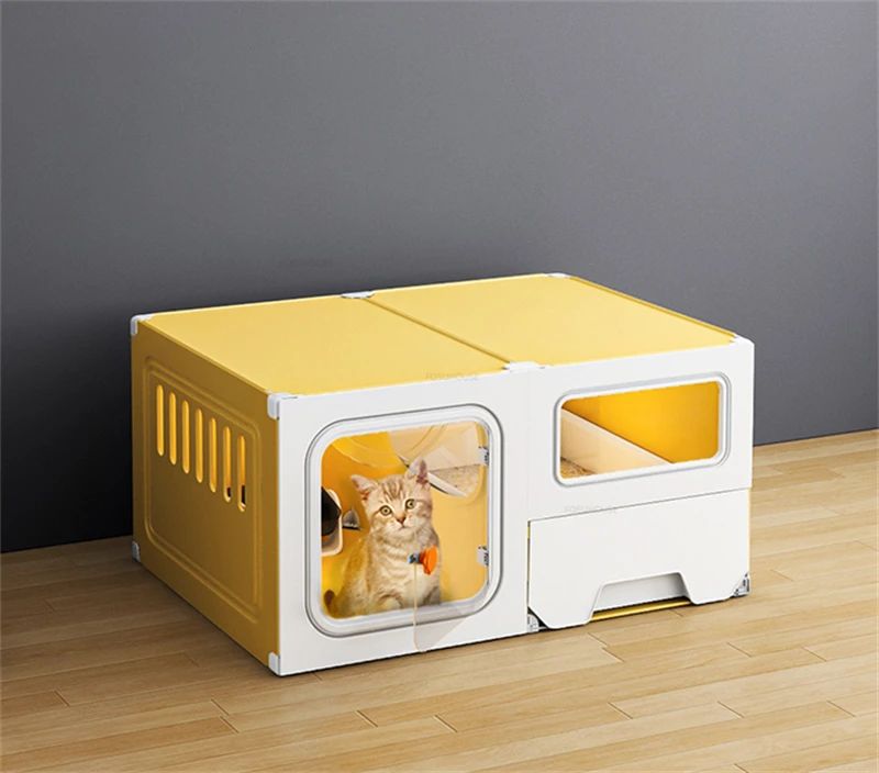 Gaiolas de luxo para gatos de três camadas com partição, gaiola de criação, espaço grande para animais de estimação, casa de gaiola para gatos com caixa de areia para gatos N