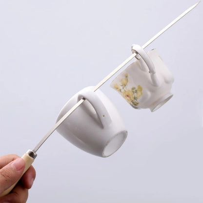 New Wooden handle anti-scalding barbecue skewers can be reused 304 stainless steel metal barbecue skewers wide skewers