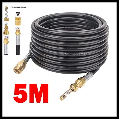 Mangueira de alta pressão para lavadora de tubos, cabo de limpeza de água, dreno de esgoto, kit de tubo injetor de esgoto, conector de rosca macho M22 para Kranzle