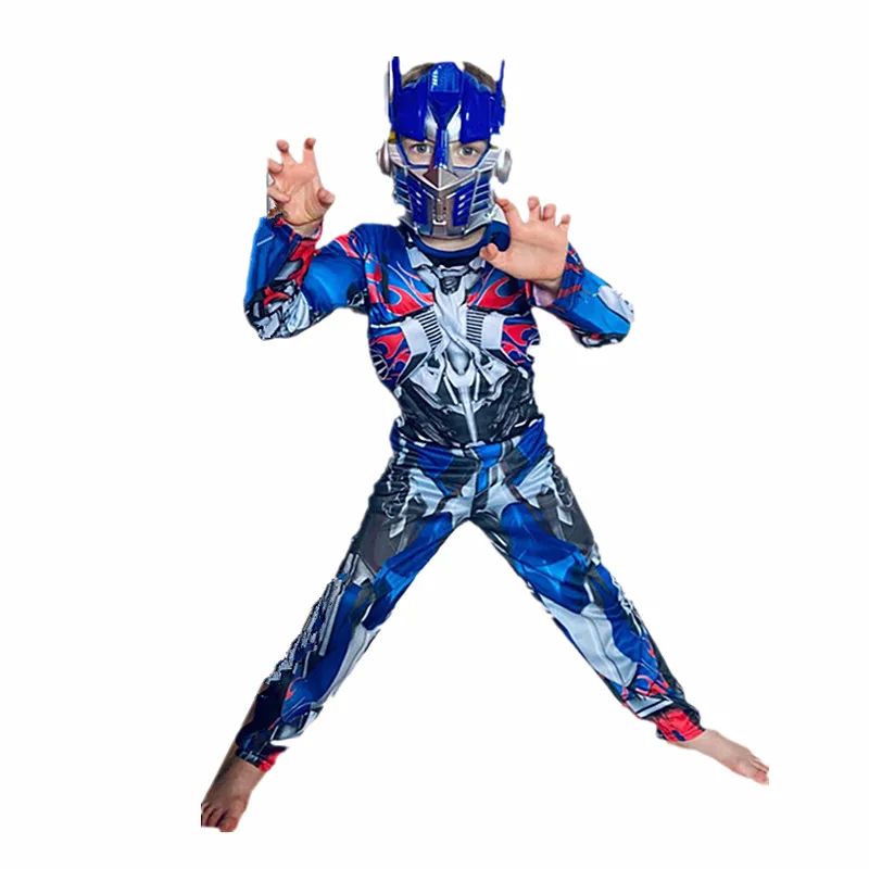 Optimus Prime Superhero Kids Movie Character Bumblebee Fantasy Muscle Costume Boys Girls Halloween Mask Jumpsuit
