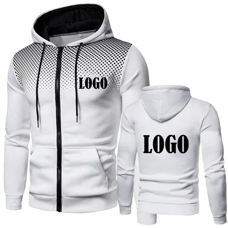 Men's Zip Up Hoodie Customizable Logo Fleece Lined Soft Warm Casual Jacket Outdoor Sports Hip Hop Streetwear