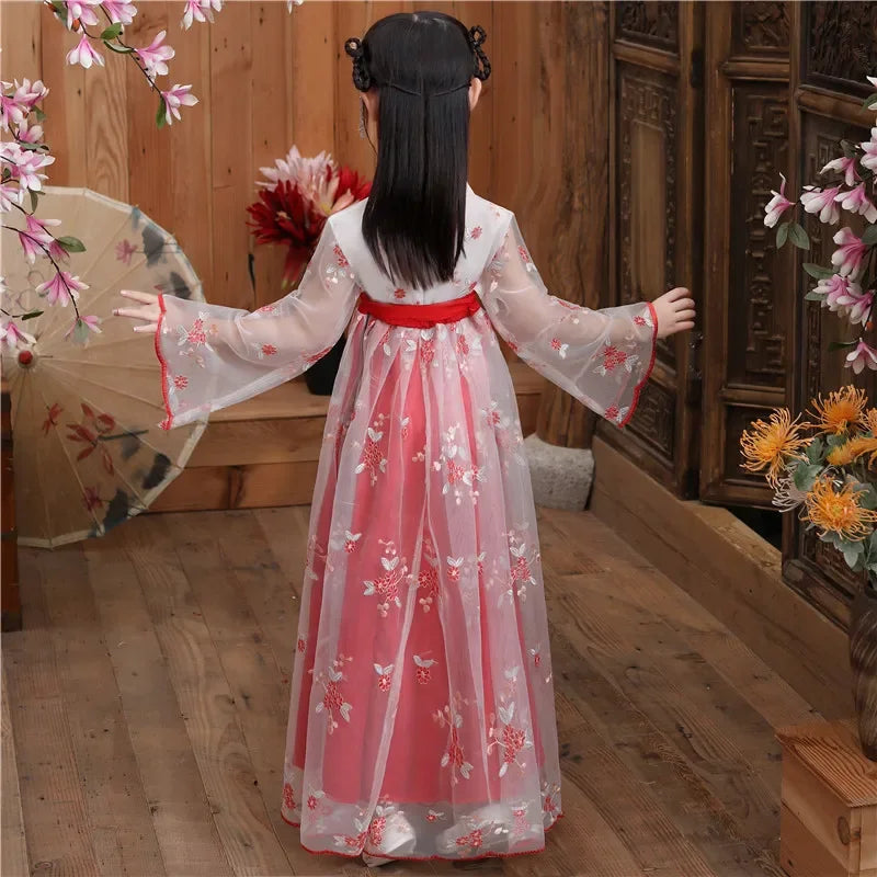 Fashion Girls Dresses Casual Outfit Long Sleeve Hanfu Girl Summer Children Clothes Princess Dress Baby Vestido Kids Tang Costume