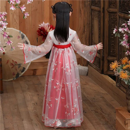 Fashion Girls Dresses Casual Outfit Long Sleeve Hanfu Girl Summer Children Clothes Princess Dress Baby Vestido Kids Tang Costume
