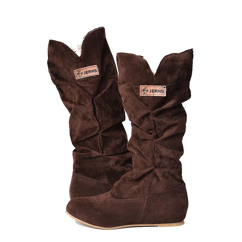 2024 New Mid-tube Snow Boots Hollow Cotton Thread Hook Lace Frosted Lady Boots Large Size Women's Shoes