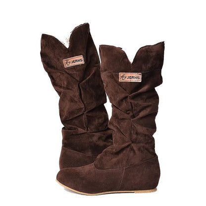 2024 New Mid-tube Snow Boots Hollow Cotton Thread Hook Lace Frosted Lady Boots Large Size Women's Shoes