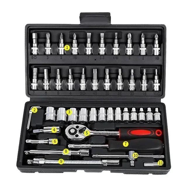 Jogo de Caixa de Ferramentas para Moto Chave Catraca Rápida 150/46pçs Jogo de Soquetes Bits Caixa de Ferramentas de Grau Industrial Ferramentas de Reparação Automotiva Manutenção de Carros