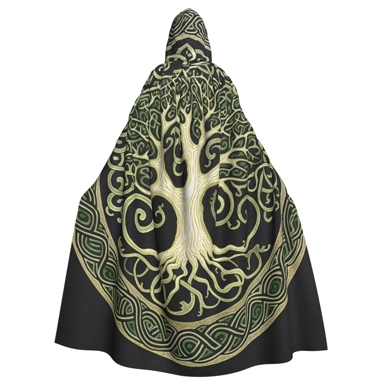 Tree Of Life Celtic Adult Cloak Cape Hooded Medieval Costume Witch Wicca Vampire Elf Purim Carnival Party