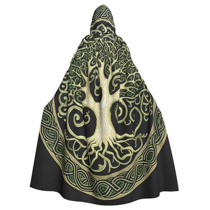 Tree Of Life Celtic Adult Cloak Cape Hooded Medieval Costume Witch Wicca Vampire Elf Purim Carnival Party