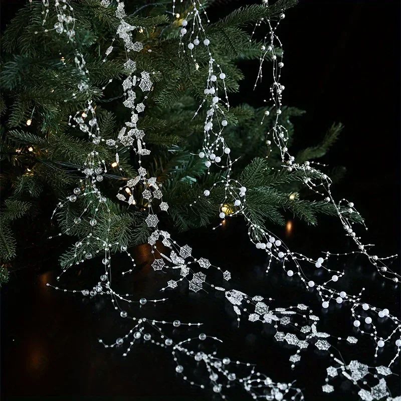 Christmas Pearl Bead Garland with Fishing Line Floral Hanging Ornament Bendable Design for Tree Decor Festival Party Arrangement