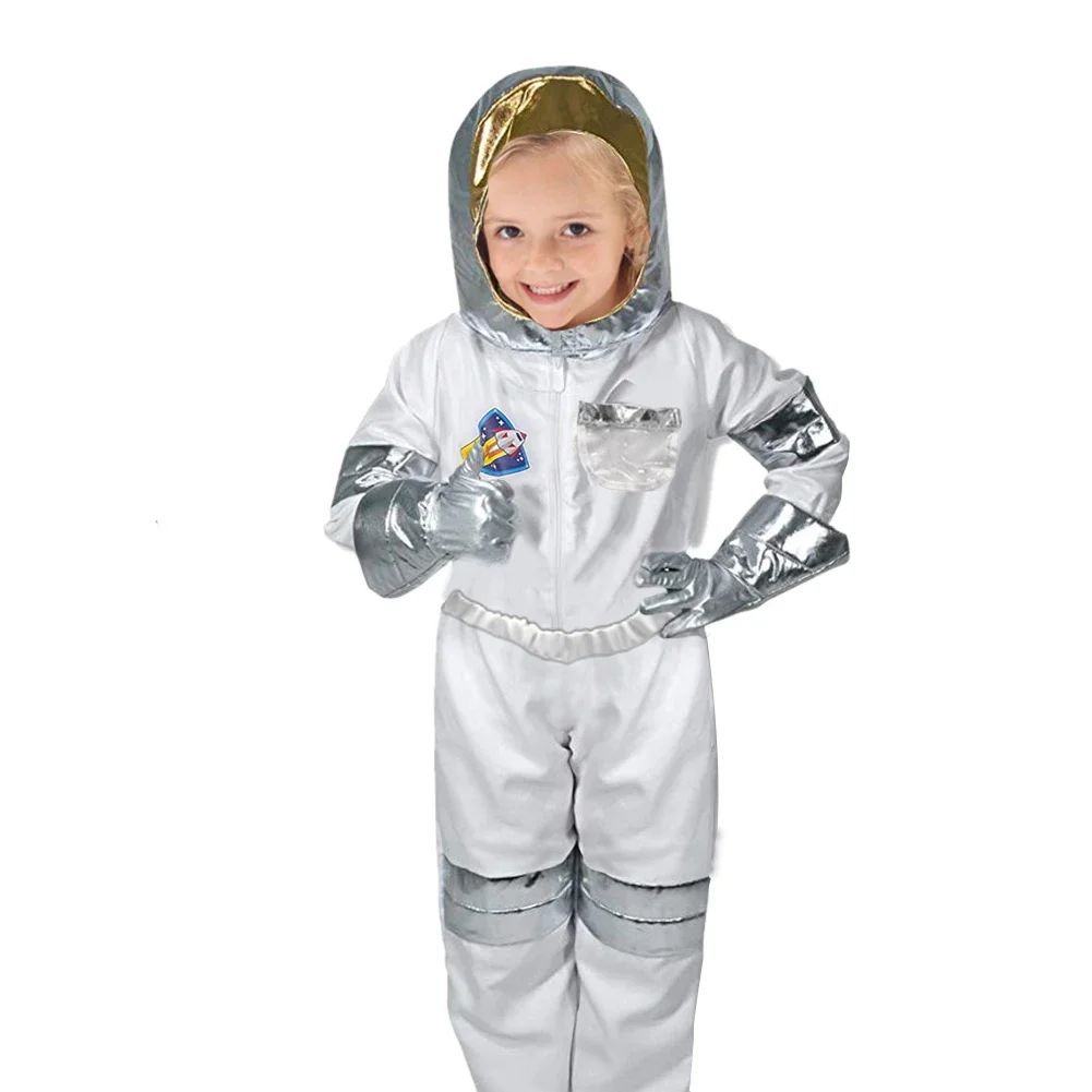 Boy's Space Suits Astronaut Costume for Kids Cosplay Girl Space Performance Astronaut Spaceman Party Dress Up Hooded Gloves Suit