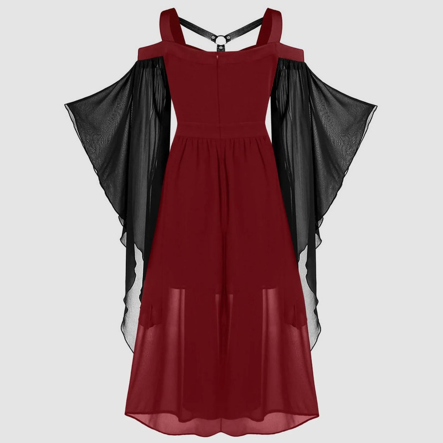 Gothic Style Long Dress Wide Hemline Irregular Splicing Women's Tank Top For Halloween Unique Fashion Statement Dress