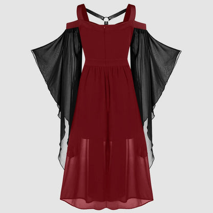 Gothic Style Long Dress Wide Hemline Irregular Splicing Women's Tank Top For Halloween Unique Fashion Statement Dress