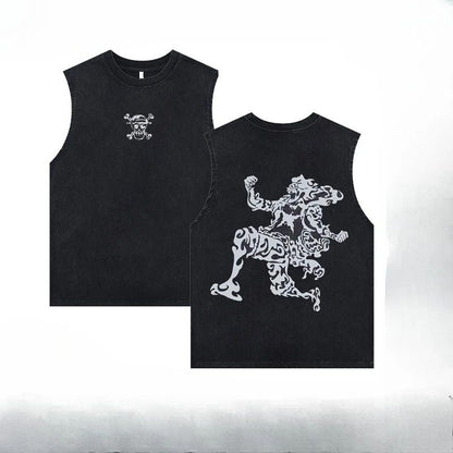 Luffy printed anime fitness vest summer new men s vest Y2k women s washed casual sleeveless shirt streetwear Harajuku