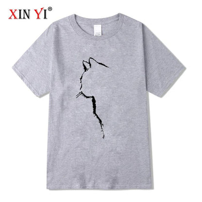 Men's T-shirt Top Quality 100% Cotton Short Sleeve Cool Cat Print O-neck Casual Loose Hip Hop for Men Summer Male Tee Top