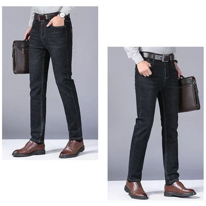 Calça Jeans Masculina de Marca de Luxo Stretch Reta Casual Slim Fit Jeans Masculino Design Clássico de Negócios Calça Tamanho Grande