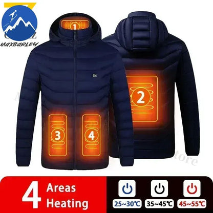 Intelligent Electric Heated Jacket Men Winter Warm Parka 3 Modes Adjustable Anti-Cold Ski Outdoor Camping Hiking Thermal Coat