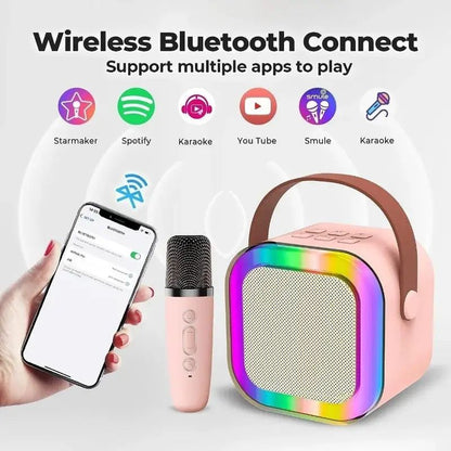 Caixa de Som Bluetooth Sem Fio K12 com 2 Microfones RGB Portátil Karaokê para Cantar em Família Presente para Crianças