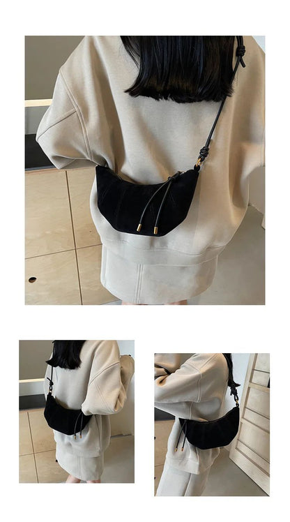 Velvet Material 2025 High Quality Zipper Shoulder Bag Solid Color Simple Fashionable Crossbody Bag Soft Western Style Handbag