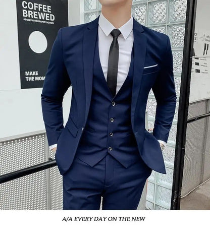 Suit S-7XL (Blazer+ Waistcoat + Trousers) Men's Fashion Business Dinner Gentleman Slim British-style Evening Dress Group Suit
