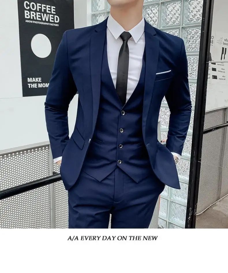 Suit S-7XL (Blazer+ Waistcoat + Trousers) Men's Fashion Business Dinner Gentleman Slim British-style Evening Dress Group Suit