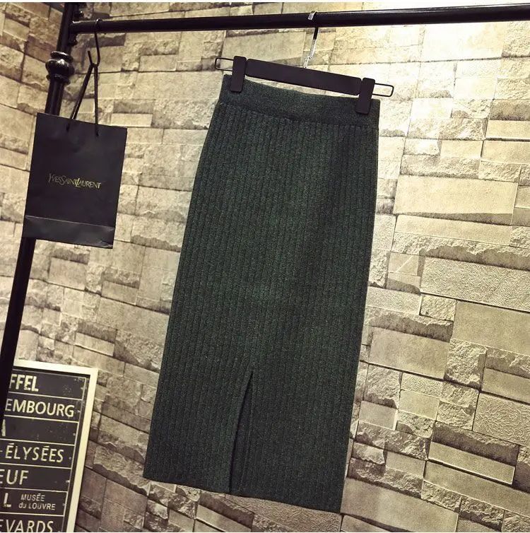 Bodycon Vintage Knit Long Skirt Womens Pencil Fall Winter Skirts Black Streetwear High Waist Harajuku Clothes Wrap Skirt