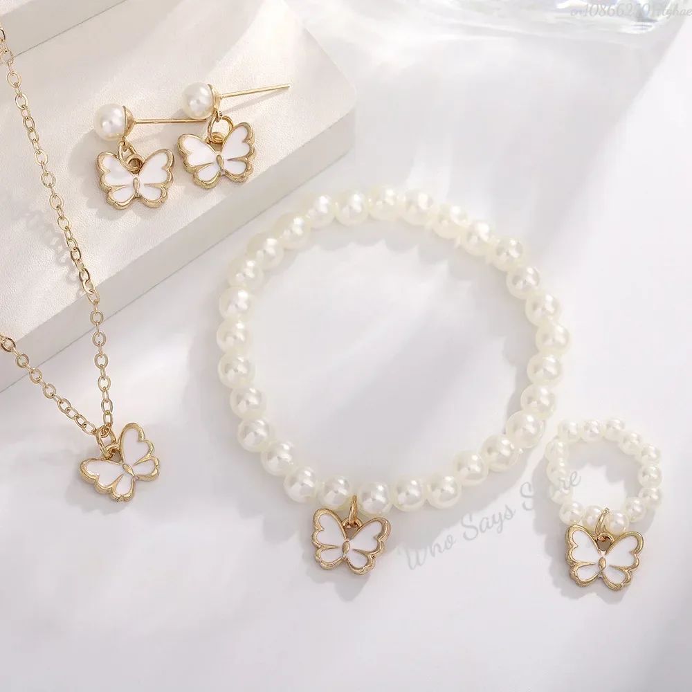 Conjuntos de Joias de Borboleta com Cristal Acrílico Romântico Pulseira Anel Colar Brinco Conjunto para Mulheres Acessórios de Vestido de Jantar de Casamento