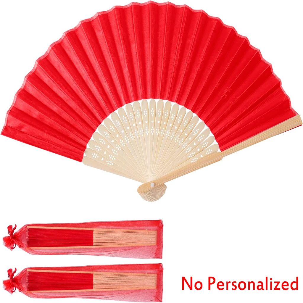 10-60Pcs Personalized Engraved Multicolor Folding Silk Hand Fan with Organza Gift Bag Wedding Party Supplies Bulk Purchase Boda