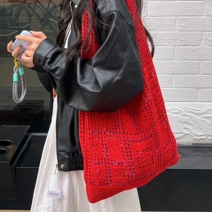 Bohemian Crochet Tote Bag for Women Handwoven Macrame Shoulder Bag with Hollow Knit Design Elegant Christmas Gift for Her, Beach