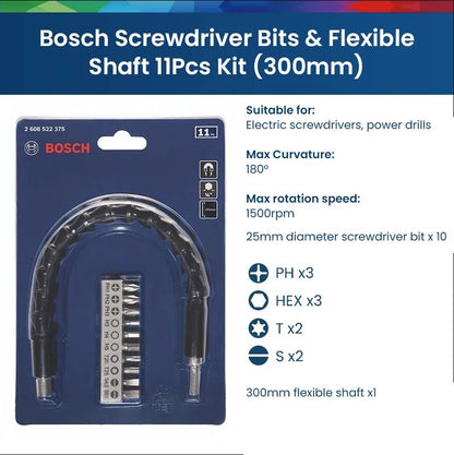 Conjunto de 11 Peças de Suporte de Eixo Flexível para Pontas de Parafusadeira Bosch Professional, Extensor de 200mm e 300mm para Parafusadeira e Furadeira