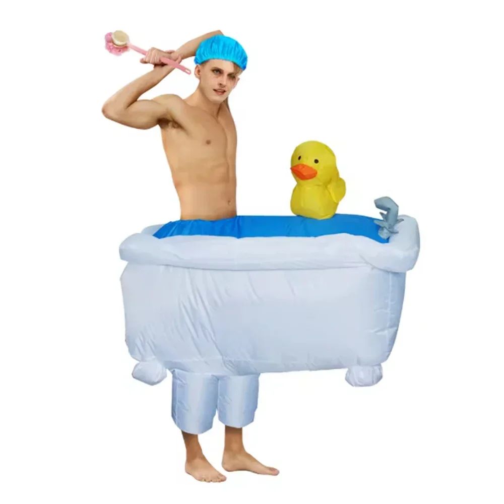 Adult Inflatable Bathtub with Yellow Duck and Toilet Cosplay Costume  Halloween party holiday stage performance comical costumes
