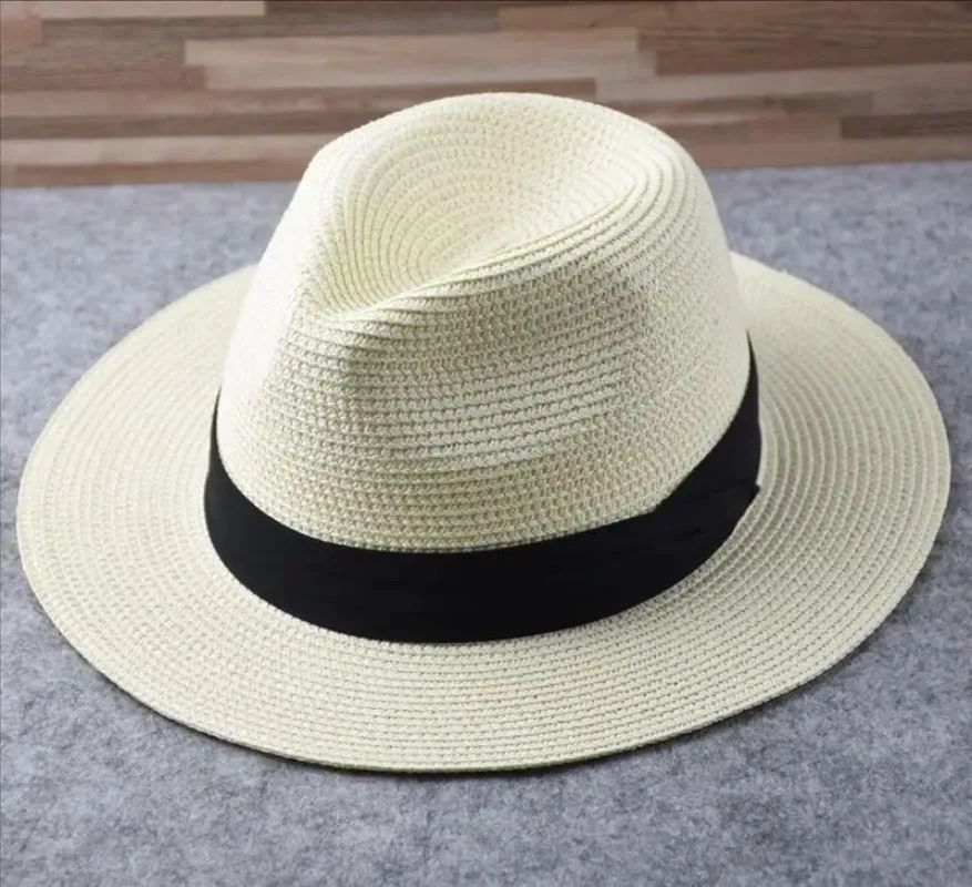 Chapéus de Sol Grandes Oversize para Homens Mulheres Praia Panamá Aba Larga Chapéu de Palha Senhora Chapéus de Sol de Verão Plus Size Chapéu Fedora 55-57cm 58-60cm
