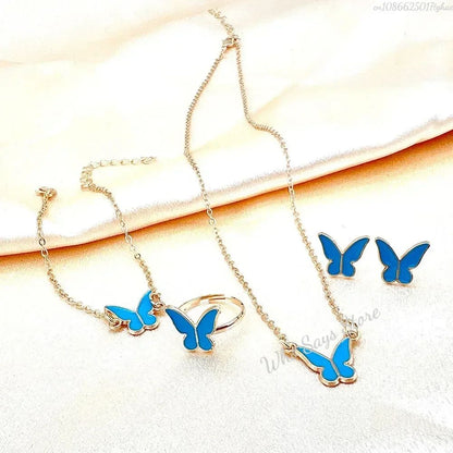 Conjuntos de Joias de Borboleta com Cristal Acrílico Romântico Pulseira Anel Colar Brinco Conjunto para Mulheres Acessórios de Vestido de Jantar de Casamento