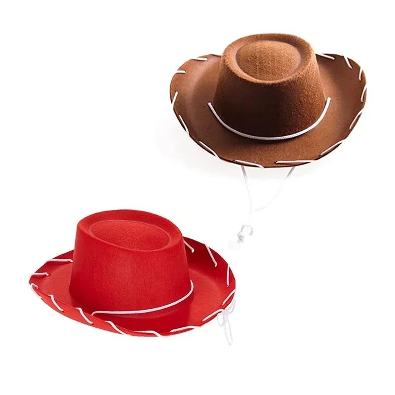 Chapéu de Cowboy Marrom e Vermelho de Feltro Estilo Lenhador Ajustável com Aba Larga Ocidental para Esportes ao Ar Livre Escalada Festa no Deserto Suprimentos