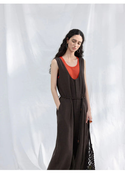 Colne U-Neck Linen Blend Vest And Knife Pleat One-Piece Pants Women's Fashion Design Sensation Tianli Material Long Pants