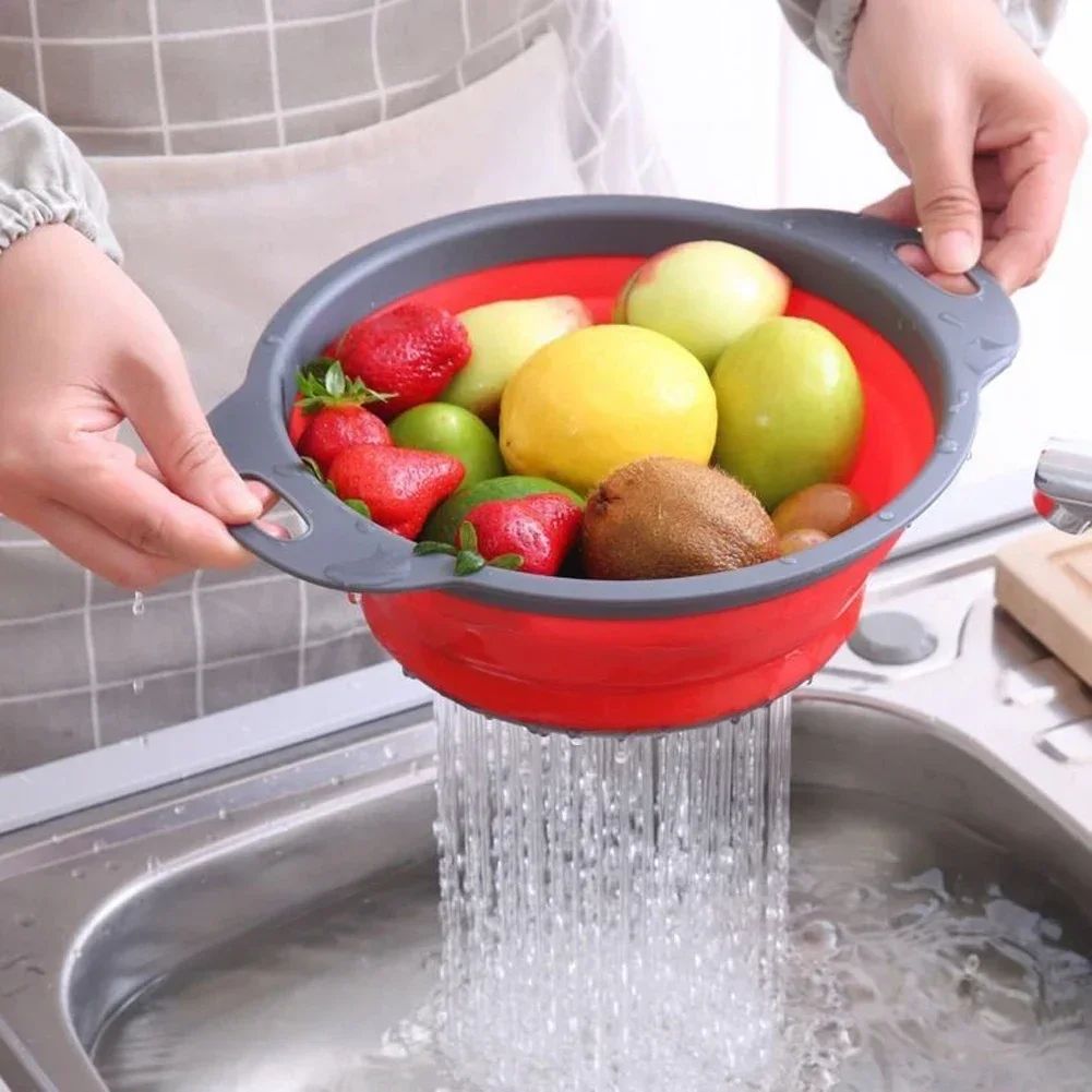 Cesto de Drenagem Dobrável de Silicone Cesto de Lavar Frutas e Vegetais Coador Dobrável Escorredor Dobrável Ferramenta de Armazenamento de Cozinha