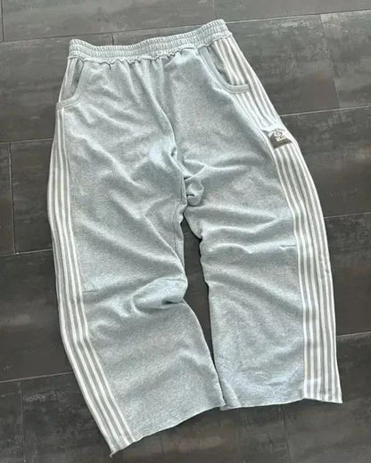 Calça Casual Bordada Cinza Y2k Camuflada Tática Funcional Masculina Feminina Premium Moletom com Cordão