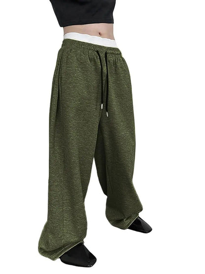 25 European and American men's waist trousers waist drawstring straight wide-leg loose trousers sports trousers pocket men pants