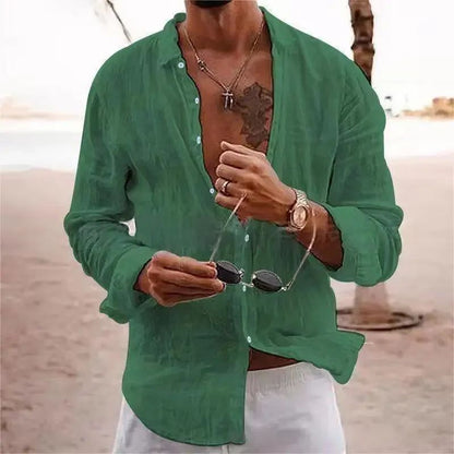 2025 Men's Cotton Linen Shirts Top Simple Laple Solid  Man Shirts Tops Comfortable Loose Casual Holiday Shirts for Men Blouses