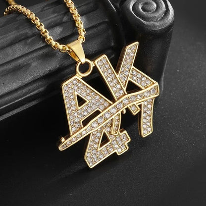 Pingente de Pistola com Gelo Cravejado Bling Colar de Metralhadora Masculino Personalidade Hip Hop Rock Punk Joia Legal para Festa de Rua Presente